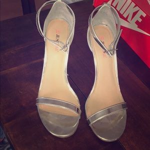Metallic silver strappy heel sandal